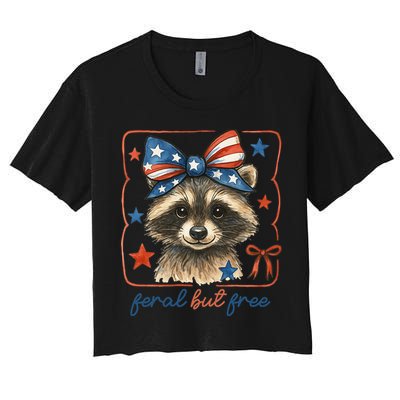Coquette Funny Raccoon 4th Of July Patriotic Feral But Free Crop Top