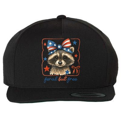 Coquette Funny Raccoon 4th Of July Patriotic Feral But Free Wool Snapback Cap