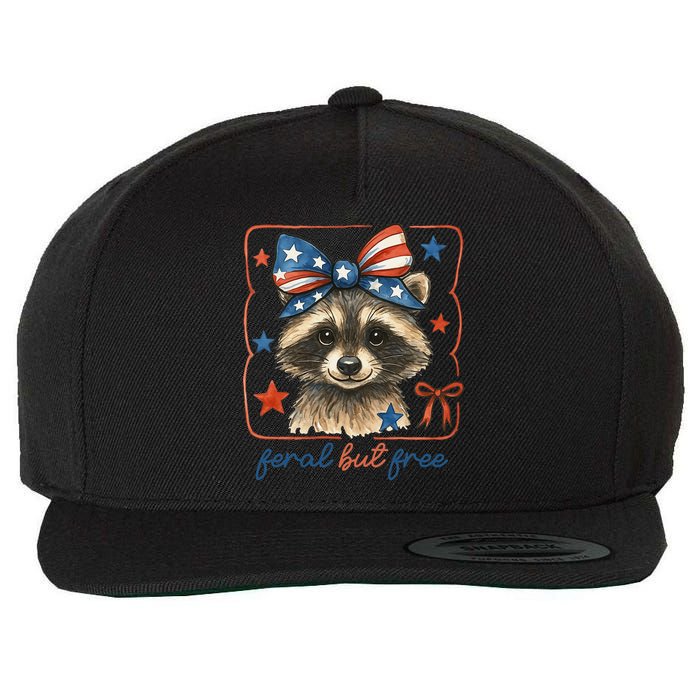 Coquette Funny Raccoon 4th Of July Patriotic Feral But Free Wool Snapback Cap