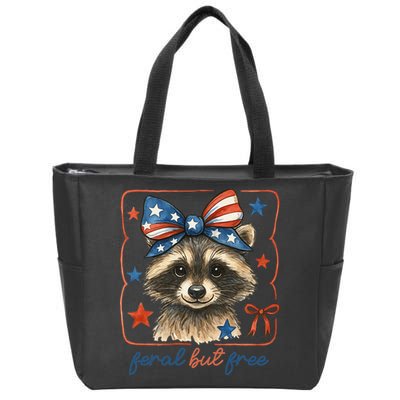 Coquette Funny Raccoon 4th Of July Patriotic Feral But Free Zip Tote Bag