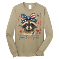 Coquette Funny Raccoon 4th Of July Patriotic Feral But Free Long Sleeve Shirt