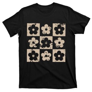 Checkered Flowers Retro Flowers Boho Floral T-Shirt