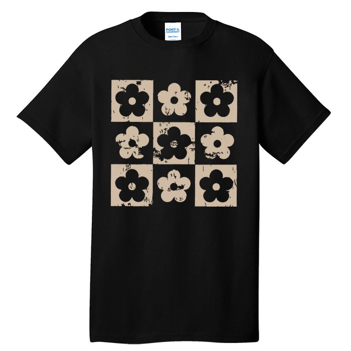 Checkered Flowers Retro Flowers Boho Floral Tall T-Shirt