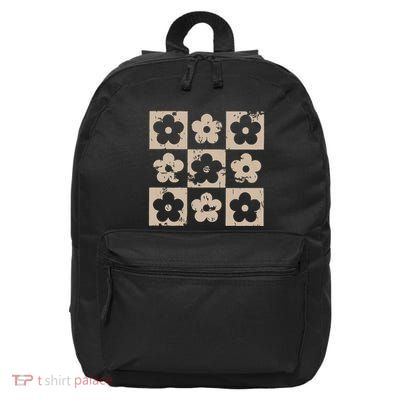 Checkered Flowers Retro Flowers Boho Floral 16 in Basic Backpack