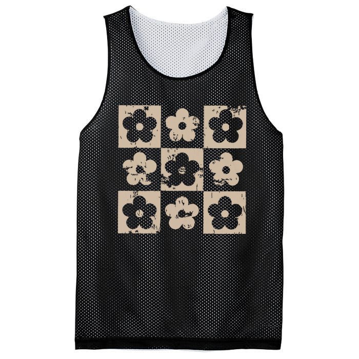 Checkered Flowers Retro Flowers Boho Floral Mesh Reversible Basketball Jersey Tank