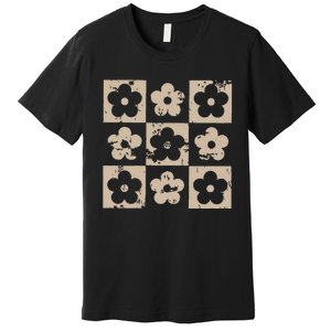 Checkered Flowers Retro Flowers Boho Floral Premium T-Shirt