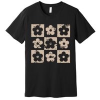 Checkered Flowers Retro Flowers Boho Floral Premium T-Shirt