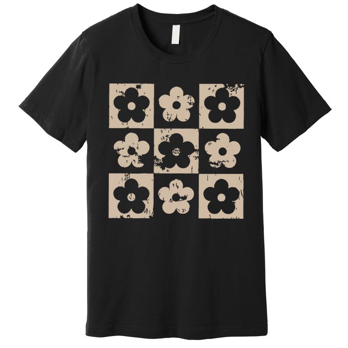 Checkered Flowers Retro Flowers Boho Floral Premium T-Shirt