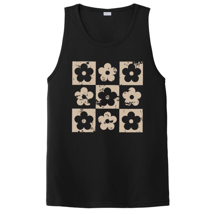 Checkered Flowers Retro Flowers Boho Floral PosiCharge Competitor Tank