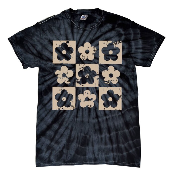 Checkered Flowers Retro Flowers Boho Floral Tie-Dye T-Shirt