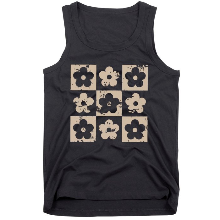 Checkered Flowers Retro Flowers Boho Floral Tank Top