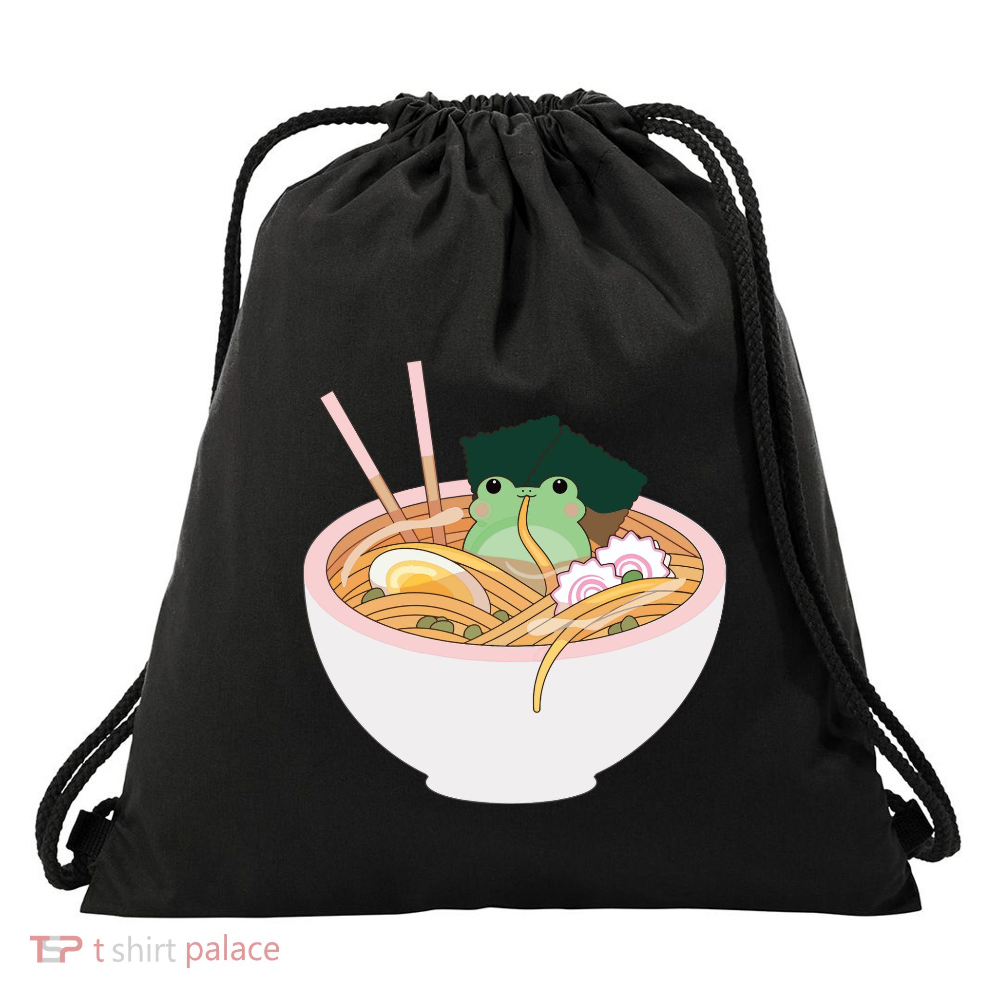 Cute Frog Ramen Drawstring Bag