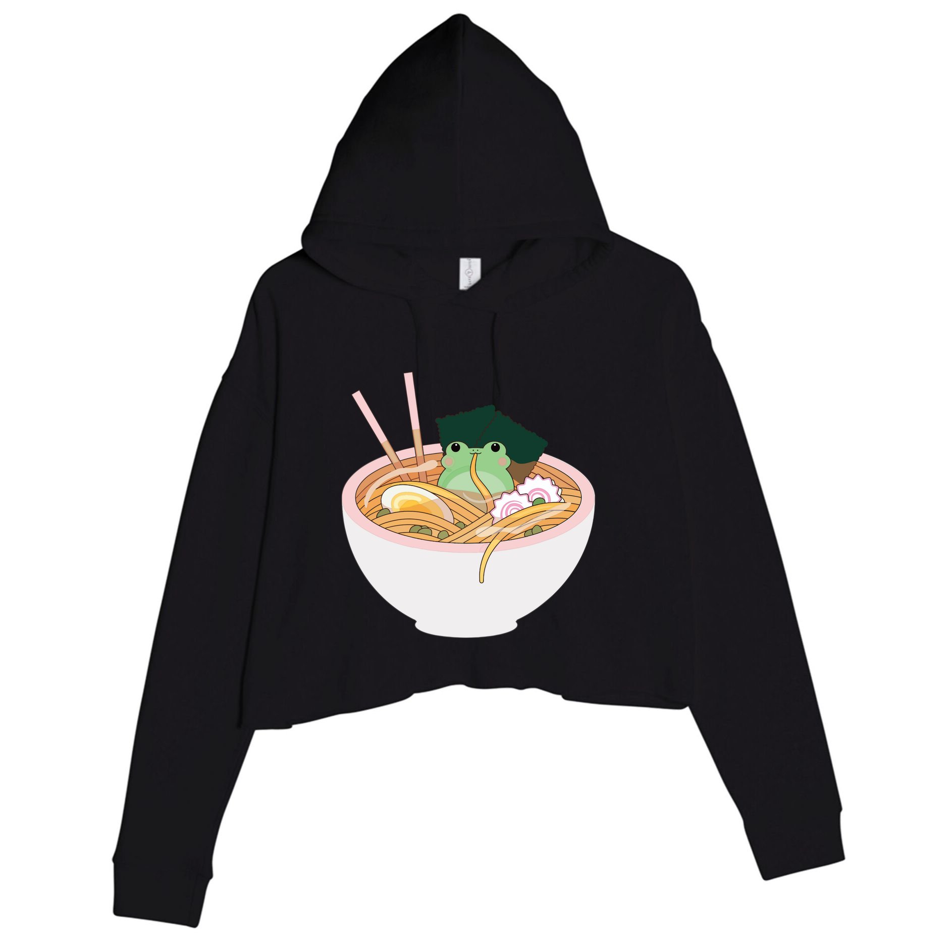 Cute Frog Ramen Crop Fleece Hoodie