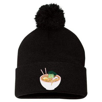 Cute Frog Ramen Pom Pom 12in Knit Beanie