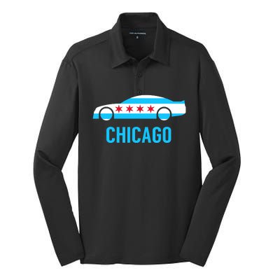 Chicago Flag Race Car Silk Touch Performance Long Sleeve Polo