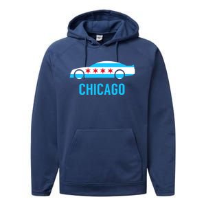 Chicago Flag Race Car Performance Fleece Hoodie