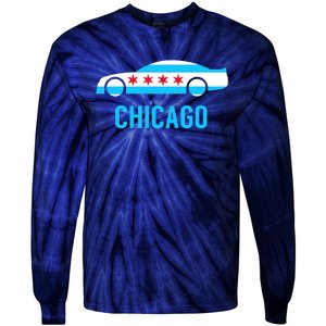 Chicago Flag Race Car Tie-Dye Long Sleeve Shirt