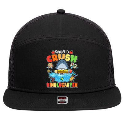 Cute Funny Ready To Crush Kindergarten School Shark 7 Panel Mesh Trucker Snapback Hat