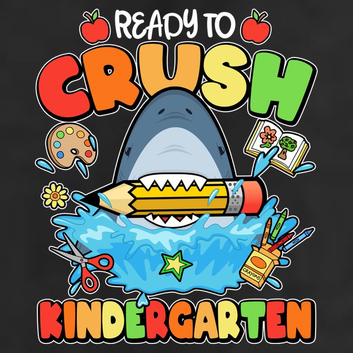 Cute Funny Ready To Crush Kindergarten School Shark 7 Panel Mesh Trucker Snapback Hat