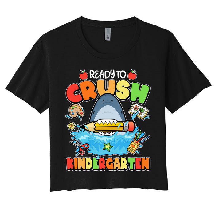 Cute Funny Ready To Crush Kindergarten School Shark Crop Top