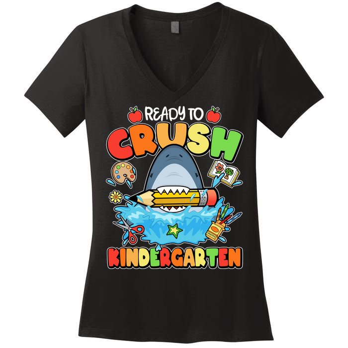 Cute Funny Ready To Crush Kindergarten School Shark Women's V-Neck T-Shirt
