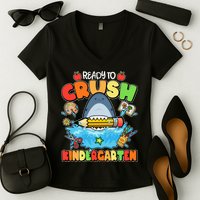 Cute Funny Ready To Crush Kindergarten School Shark Women's V-Neck T-Shirt