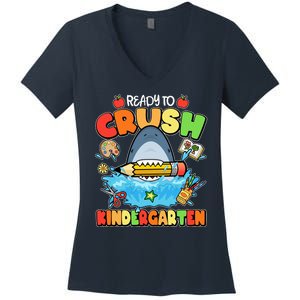 Cute Funny Ready To Crush Kindergarten School Shark Women's V-Neck T-Shirt