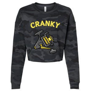 Cranky Fishing Reel Pun Humor Fishermen Cropped Pullover Crew