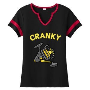 Cranky Fishing Reel Pun Humor Fishermen Ladies Halftime Notch Neck Tee