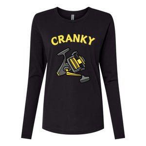 Cranky Fishing Reel Pun Humor Fishermen Womens Cotton Relaxed Long Sleeve T-Shirt