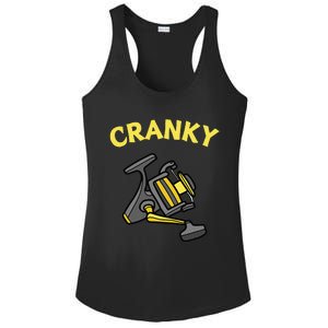 Cranky Fishing Reel Pun Humor Fishermen Ladies PosiCharge Competitor Racerback Tank