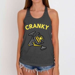 Cranky Fishing Reel Pun Humor Fishermen Women's Knotted Racerback Tank