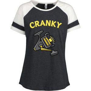 Cranky Fishing Reel Pun Humor Fishermen Enza Ladies Jersey Colorblock Tee