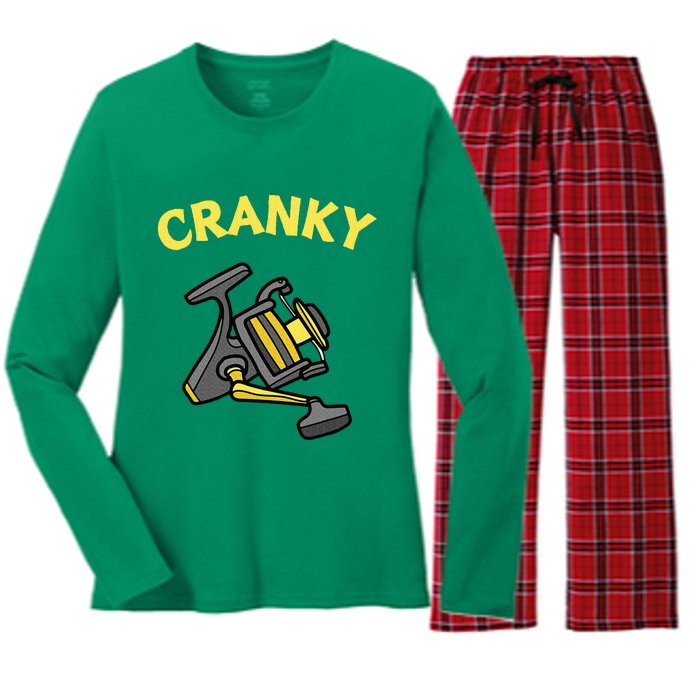 Cranky Fishing Reel Pun Humor Fishermen Women's Long Sleeve Flannel Pajama Set 