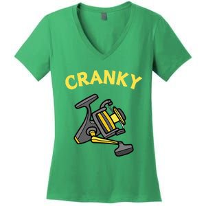 Cranky Fishing Reel Pun Humor Fishermen Women's V-Neck T-Shirt