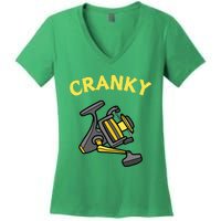 Cranky Fishing Reel Pun Humor Fishermen Women's V-Neck T-Shirt