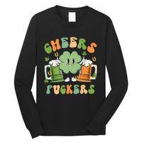 Cheers Fuckers Retro Beer Drinking Team Lucky Clover Saint Patrick's Day Long Sleeve Shirt