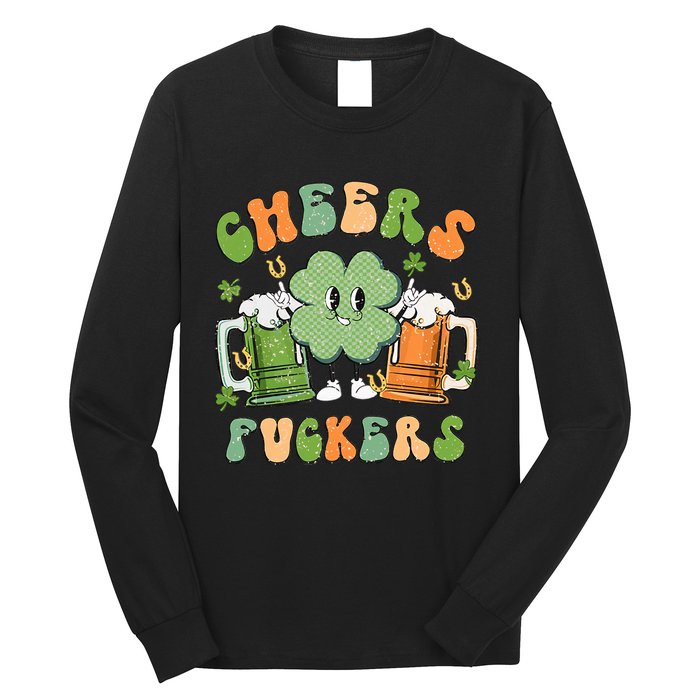 Cheers Fuckers Retro Beer Drinking Team Lucky Clover Saint Patrick's Day Long Sleeve Shirt