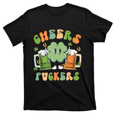 Cheers Fuckers Retro Beer Drinking Team Lucky Clover Saint Patrick's Day T-Shirt