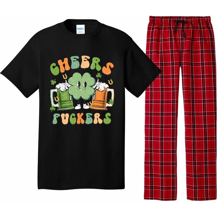 Cheers Fuckers Retro Beer Drinking Team Lucky Clover Saint Patrick's Day Pajama Set