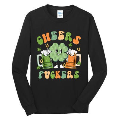 Cheers Fuckers Retro Beer Drinking Team Lucky Clover Saint Patrick's Day Tall Long Sleeve T-Shirt