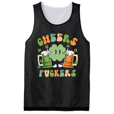 Cheers Fuckers Retro Beer Drinking Team Lucky Clover Saint Patrick's Day Mesh Reversible Basketball Jersey Tank