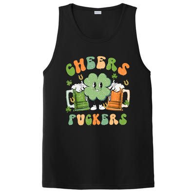 Cheers Fuckers Retro Beer Drinking Team Lucky Clover Saint Patrick's Day PosiCharge Competitor Tank