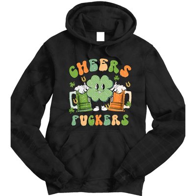 Cheers Fuckers Retro Beer Drinking Team Lucky Clover Saint Patrick's Day Tie Dye Hoodie