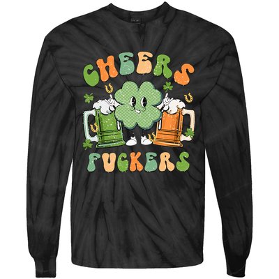 Cheers Fuckers Retro Beer Drinking Team Lucky Clover Saint Patrick's Day Tie-Dye Long Sleeve Shirt