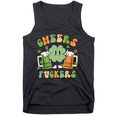 Cheers Fuckers Retro Beer Drinking Team Lucky Clover Saint Patrick's Day Tank Top