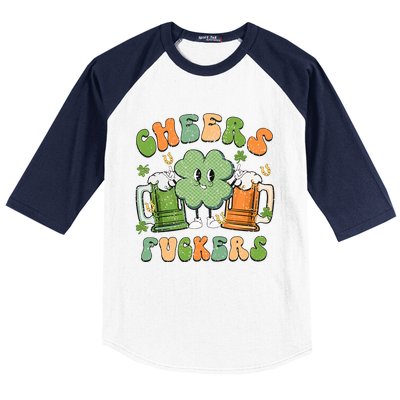 Cheers Fuckers Retro Beer Drinking Team Lucky Clover Saint Patrick's Day Baseball Sleeve Shirt