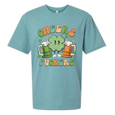 Cheers Fuckers Retro Beer Drinking Team Lucky Clover Saint Patrick's Day Sueded Cloud Jersey T-Shirt