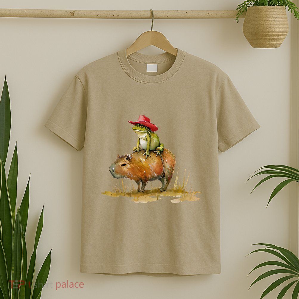Cowboy Frog Riding Capybara Cute Animal Rodent Western T-Shirt