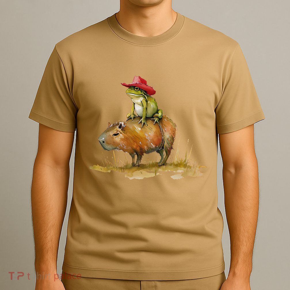 Cowboy Frog Riding Capybara Cute Animal Rodent Western T-Shirt